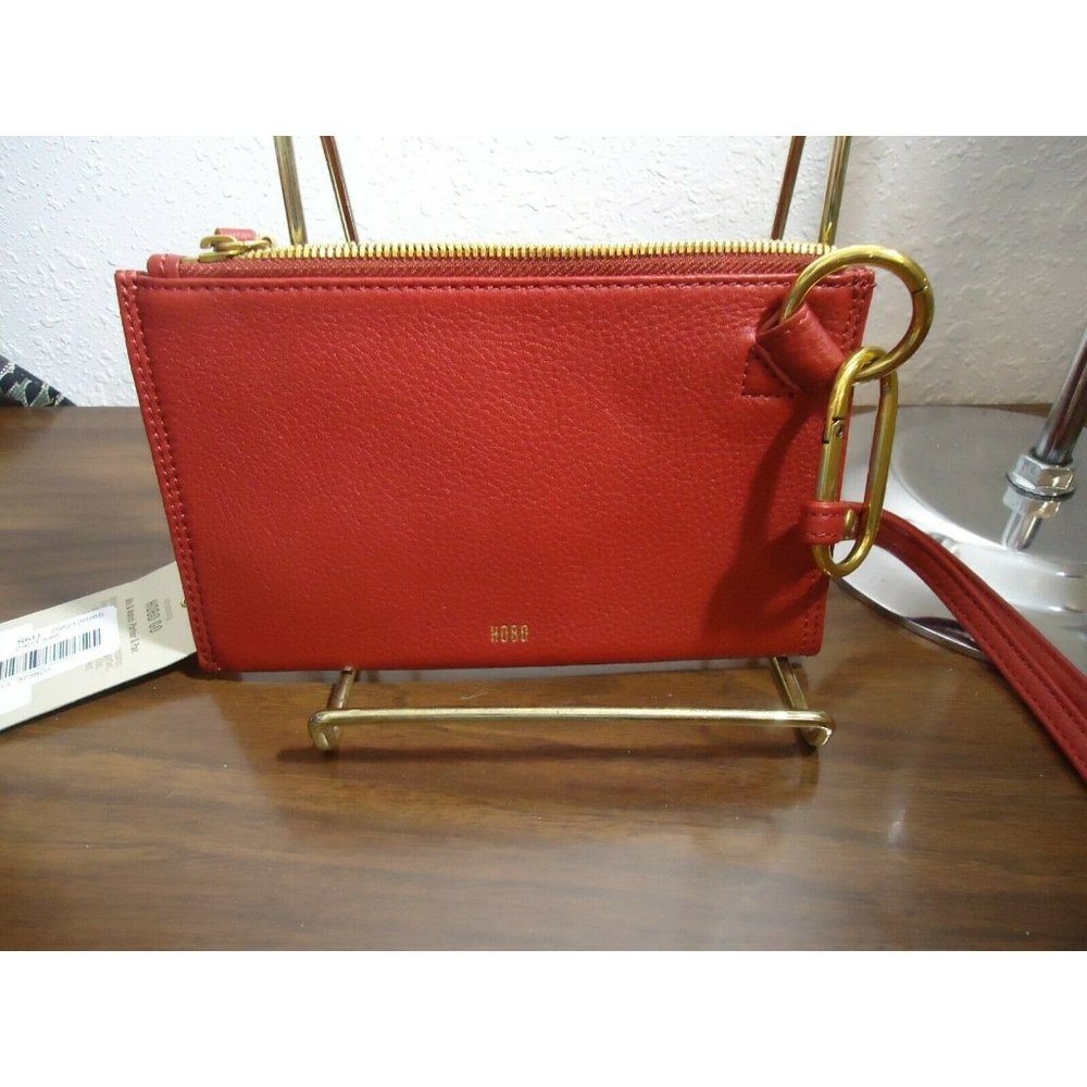 New Hobo Intl To Go Tour Pebbled Garnet Red Wristlet Clip Mask Holder NWT
